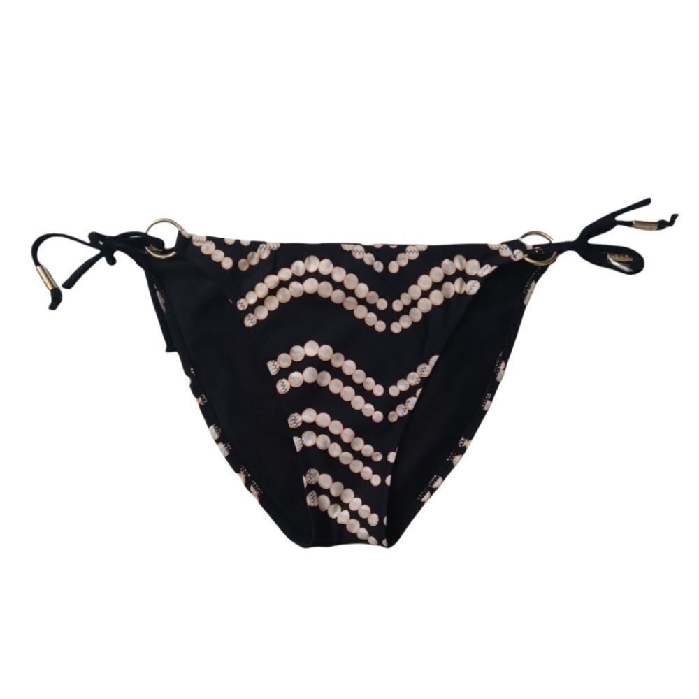 Red Carter Black Chevron Pearls Cheeky Side Ties Bikini Bottom Women's Medium